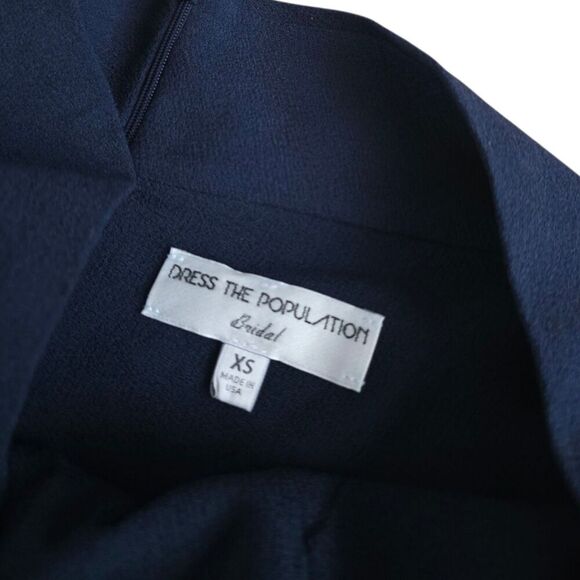 Dress the Population Navy Jackie Off the Shoulder Crepe Trumpet Gown XS - Picture 3 of 5